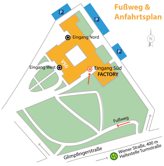 Fußweg und Anfahrtsplan